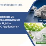 Lead Stabilizers vs. Lead-Free Alternatives for PVC applications comparison banner by Faith Industries Ltd. showing lead and lead-free PVC stabilizer compounds.