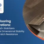 Person installing SPC flooring plank showcasing dimensional stability and scratch-resistant surface; image representing Faith Industries Ltd’s CaZn stabilizer innovations for PVC additives.