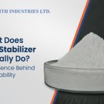 PVC stabilizer powder in laboratory dish with branding, representing how PVC stabilizers improve thermal stability, prevent degradation, and enhance durability in PVC processing applications